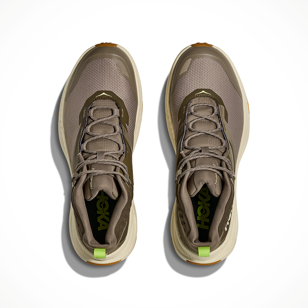 Product image: Hoka Transport Hike GTX Light Roast eggshell Mens 2026, shown as a pair.