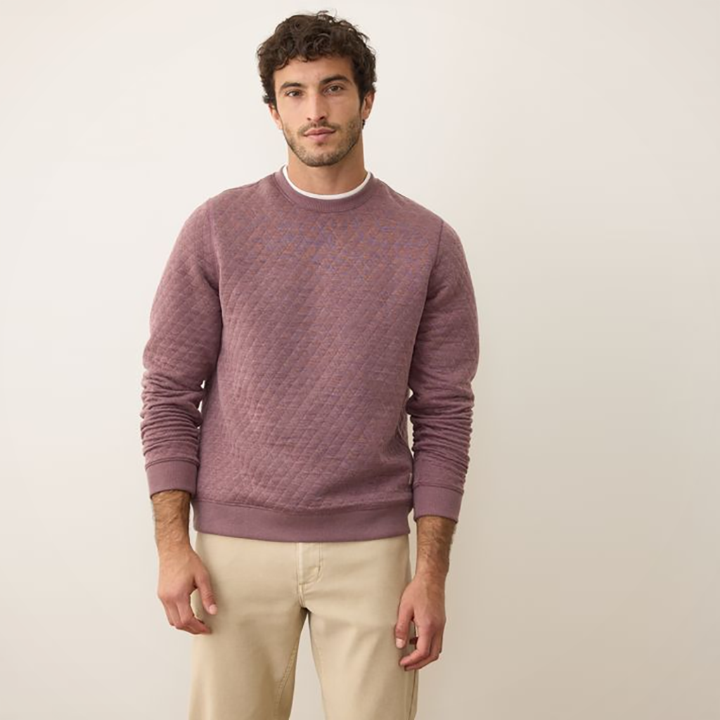 Product image: Marine Layer Corbet Quilted Crewneck Plum Steel Mens 2025 Alt1.