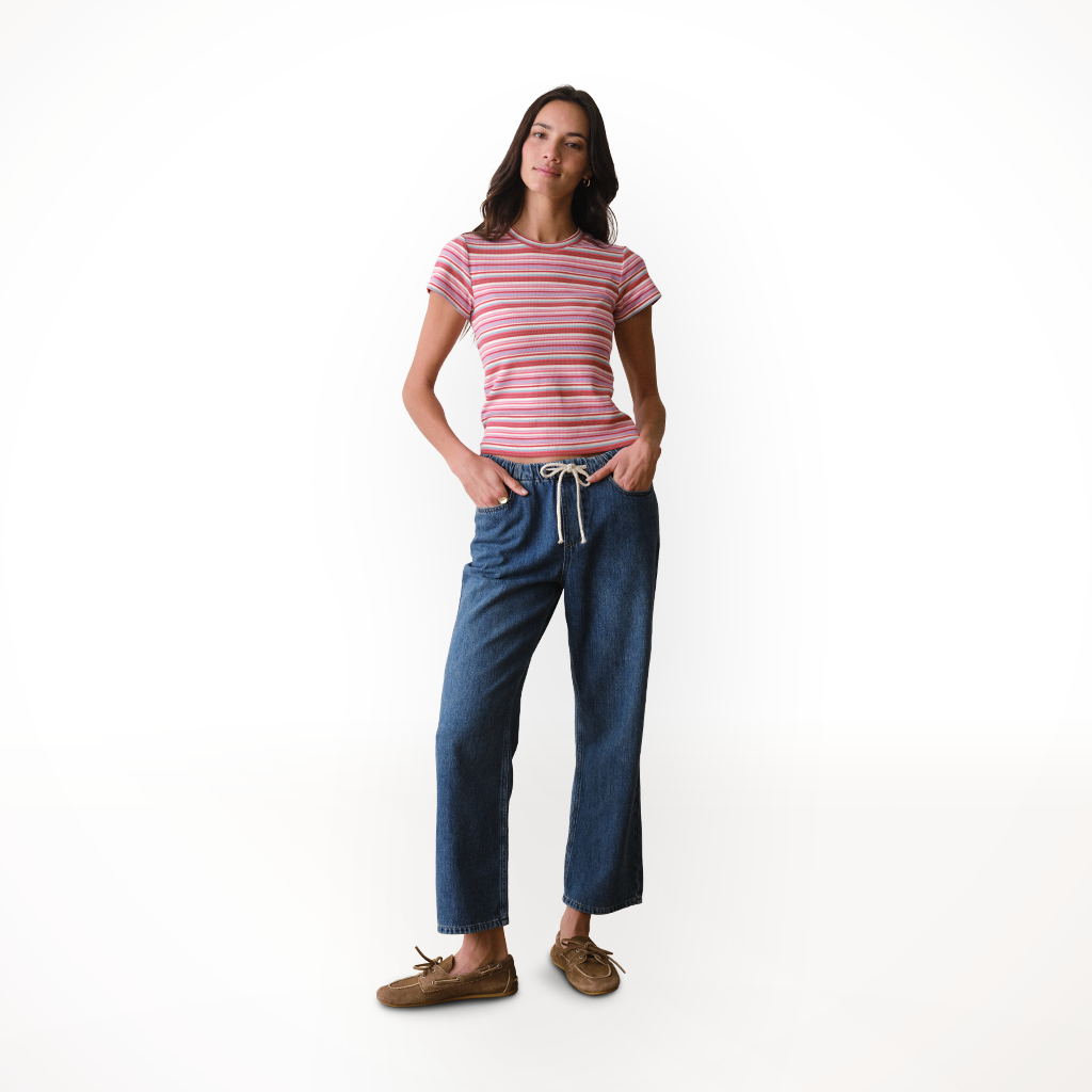 Product image: Marine Layer Lexi Rib Crew Tee Pink S Tripe Womens 2026 alt1 Copy.