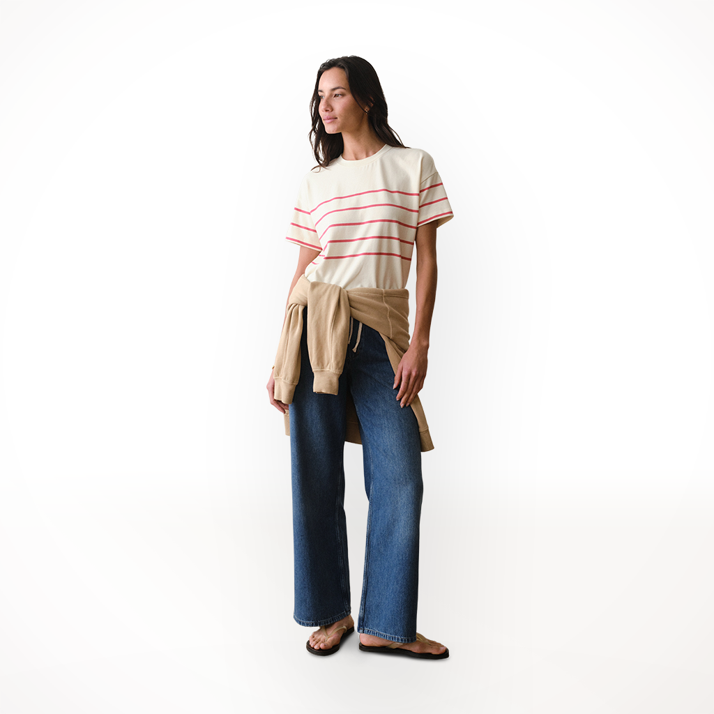 Product image: Marine Layer Luxe Sueded Crew Tee Red W Hite S Tripe Womens 2026 alt1.