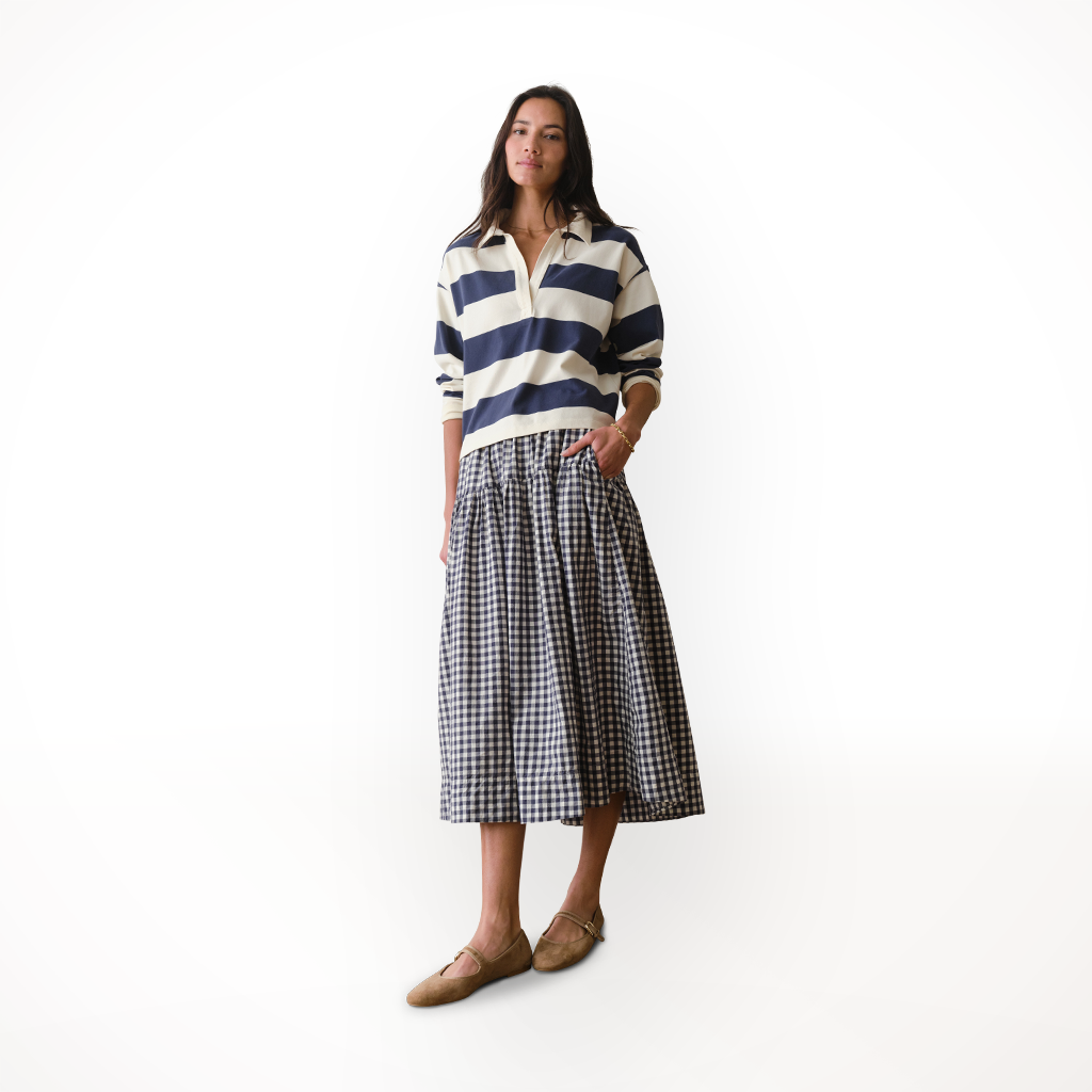 Product image: Marine Layer Luxe Sueded Polo Tee Navy S Tripe Womens 2026 alt1.