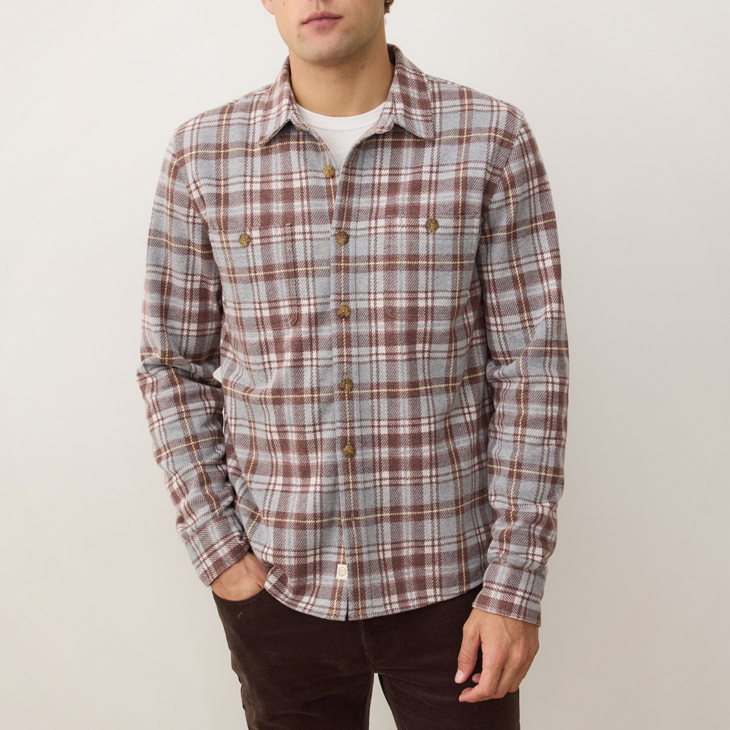 Product image: Marine Layer Pacifica Stretch Twill Overshirt Warm Plaid Mens 2025 Alt1.