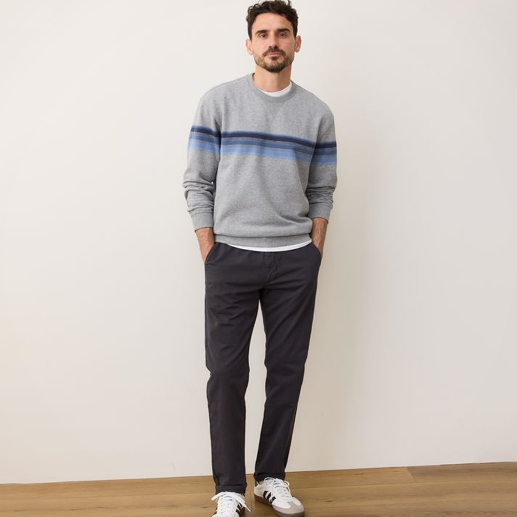 Product image: Marine Layer Relaxed Cloud 9 Crewneck Heather Grey Stripe 2025 Alt1.