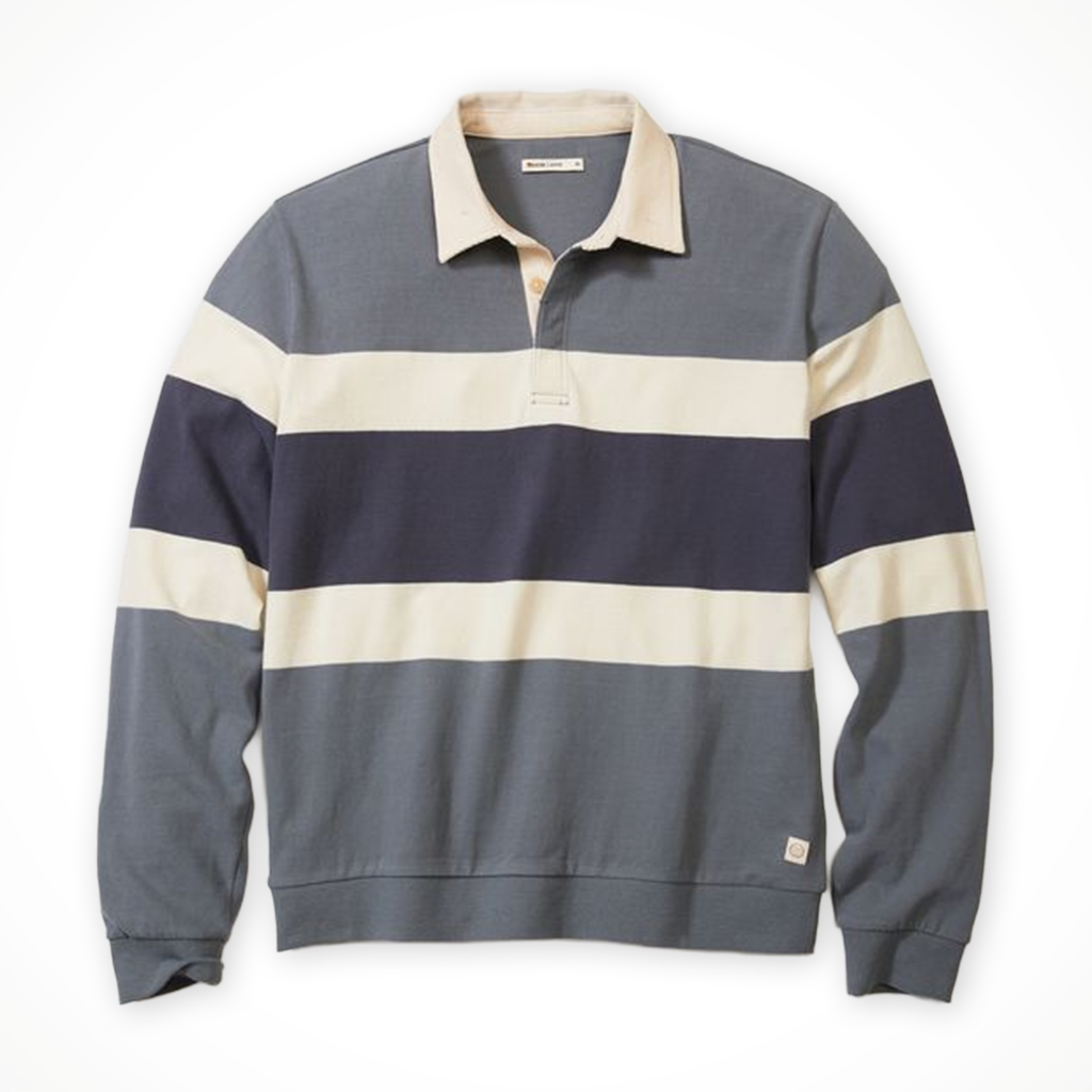 Product image: Marine Layer Sueded Rugby Polo Stormy Weather Colorblock Mens 2025, shown in primary marketing view.