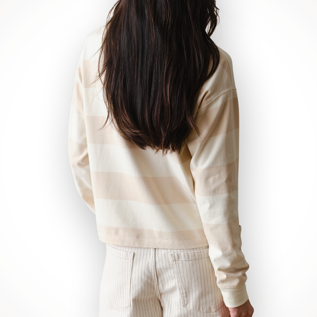 Product image: Marne Layer Luxe Sueded Polo Tee Cream Stripe Womens 2026 alt1.
