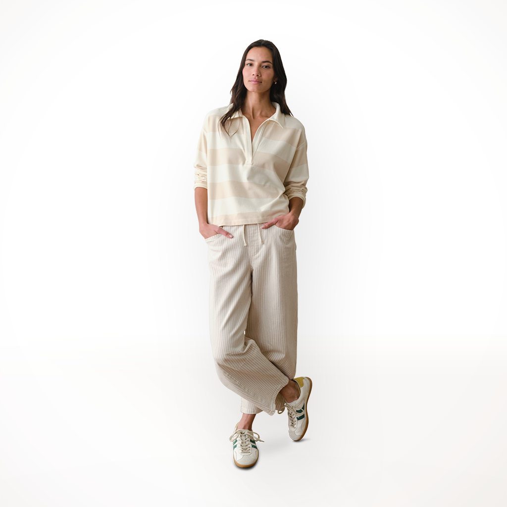 Product image: Marne Layer Luxe Sueded Polo Tee Cream Stripe Womens 2026 alt2.