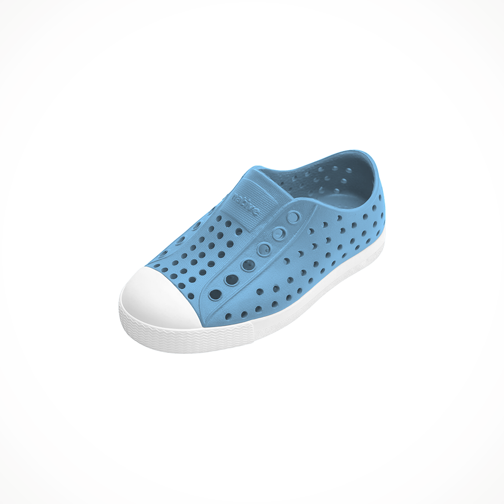 Product image: Native Jefferson Aquarius Blue shell W Hite Kids 2026, shown from a three-quarter angled view.