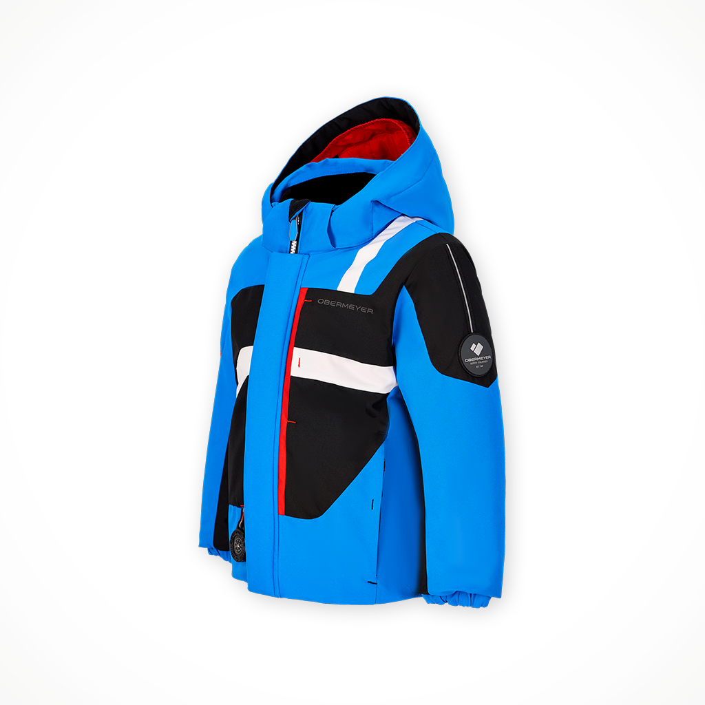 Product image: Obermeyer Super G Jacket Blue Vibes kids 2025, shown from a three-quarter angled view.