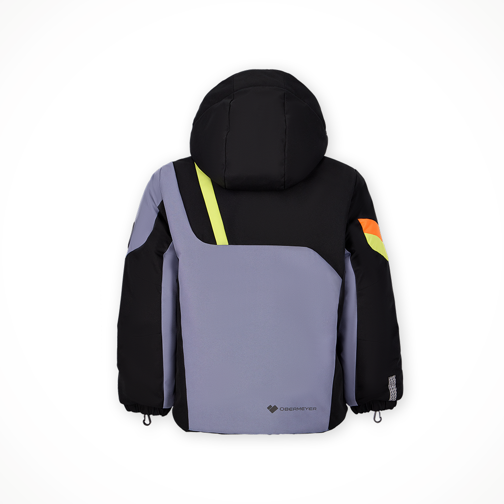 Product image: Obermeyer Super G Jacket Steel kids 2025, shown from the back.
