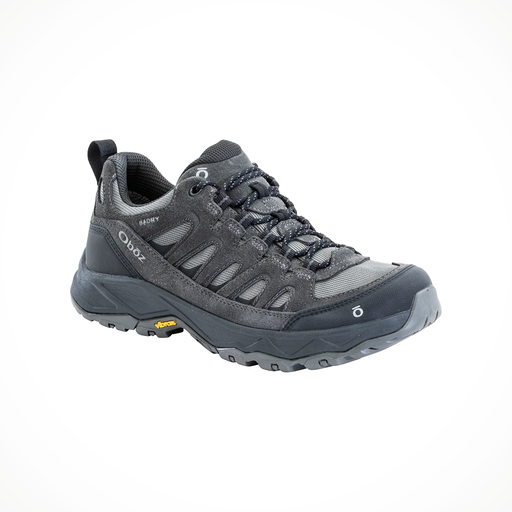 Product image: Oboz Sawtooth Ascent Low WP Charcoal mens 2025, shown from a three-quarter angled view.