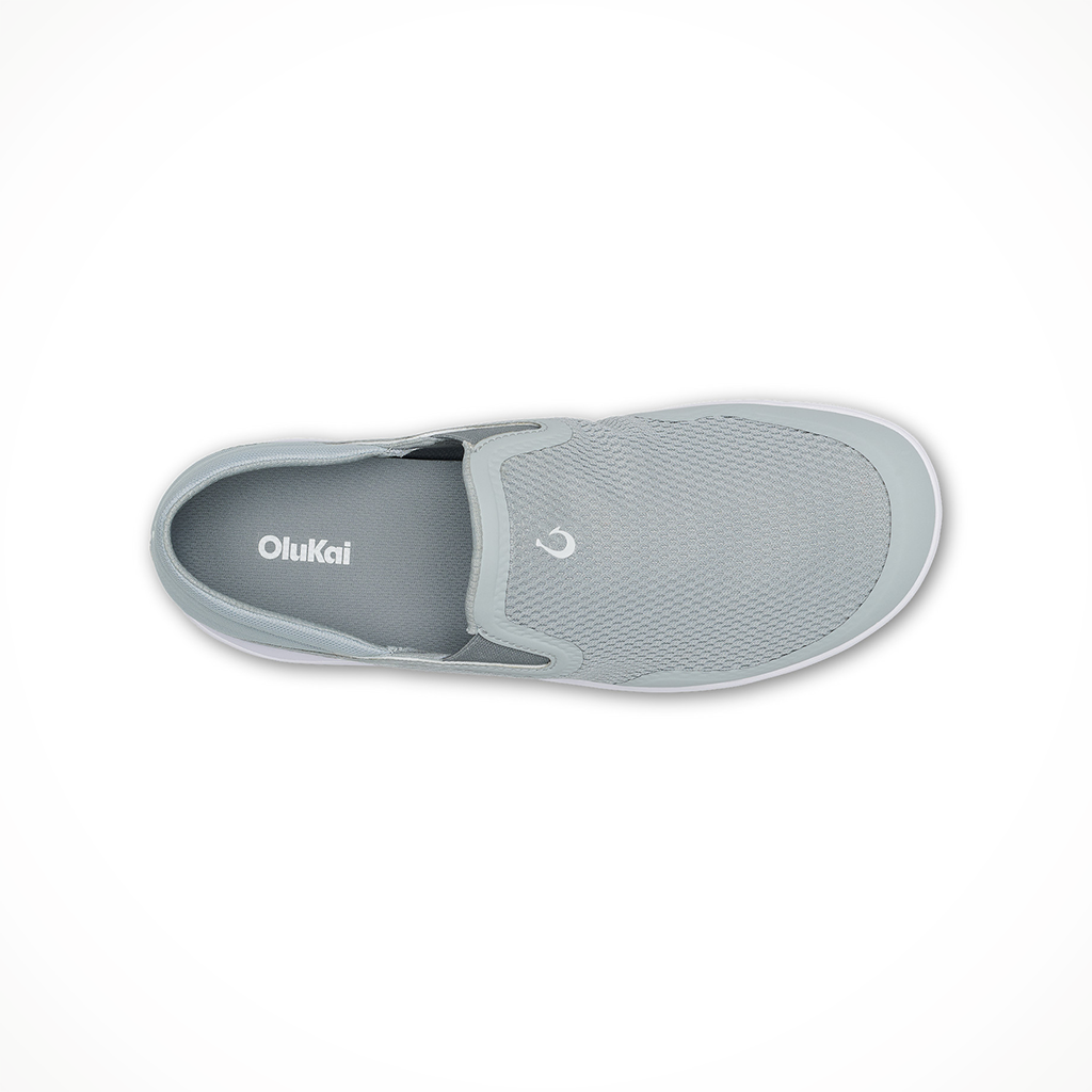 Product image: Olukai Moku Slip On C Loud Grey Ash Mens 2026, shown from above.