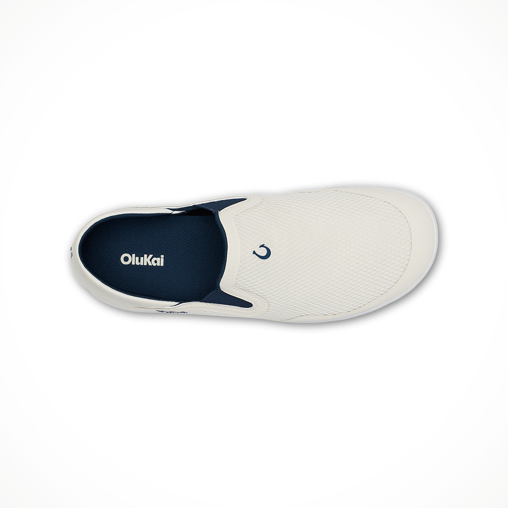 Product image: Olukai Moku Slip On White Sand Trench Blue Mens 2026, shown from above.
