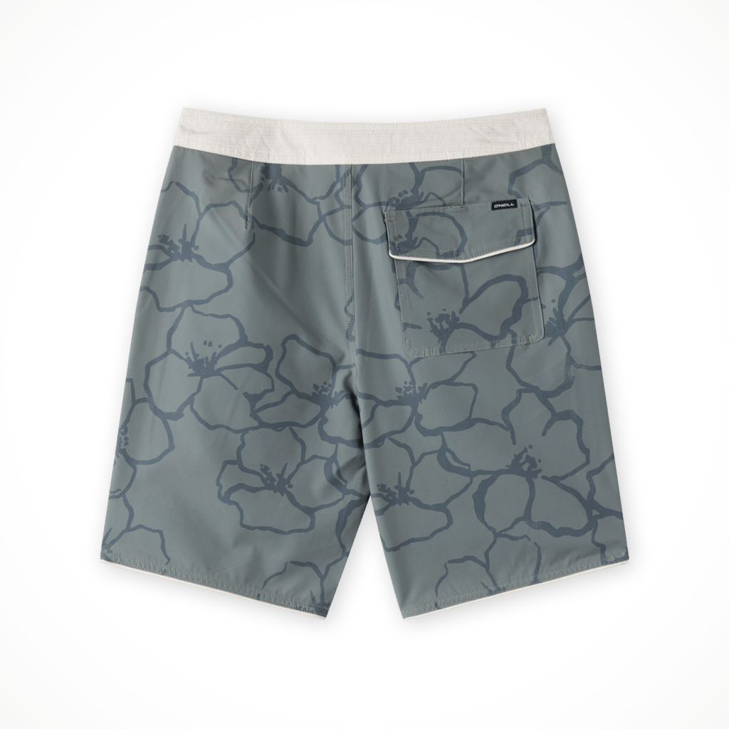 Product image: Oneil Hyperfreak Mysto Scallop 17 Boardshort Muted Basil kids 2026, shown from the back.