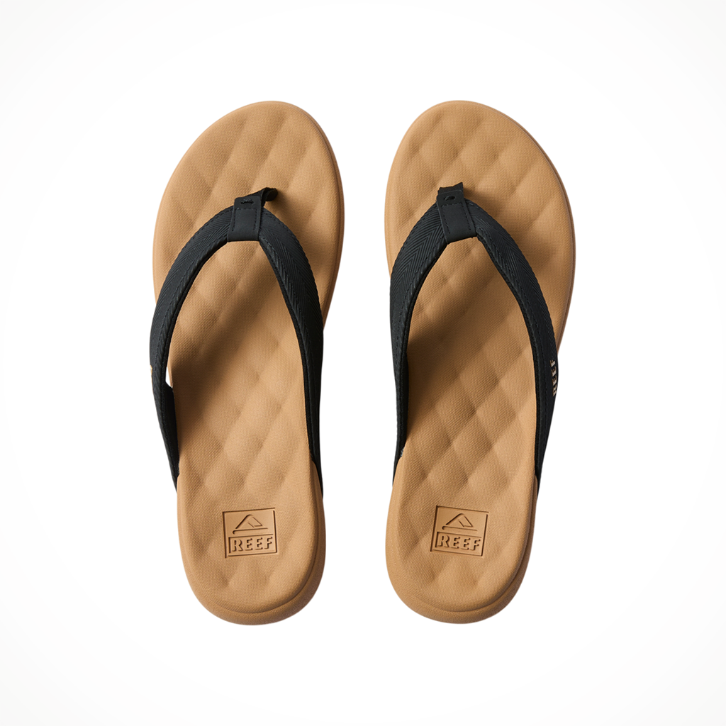 Product image: Reef Cushion Melody Black Tan Womens 2026, shown from above.