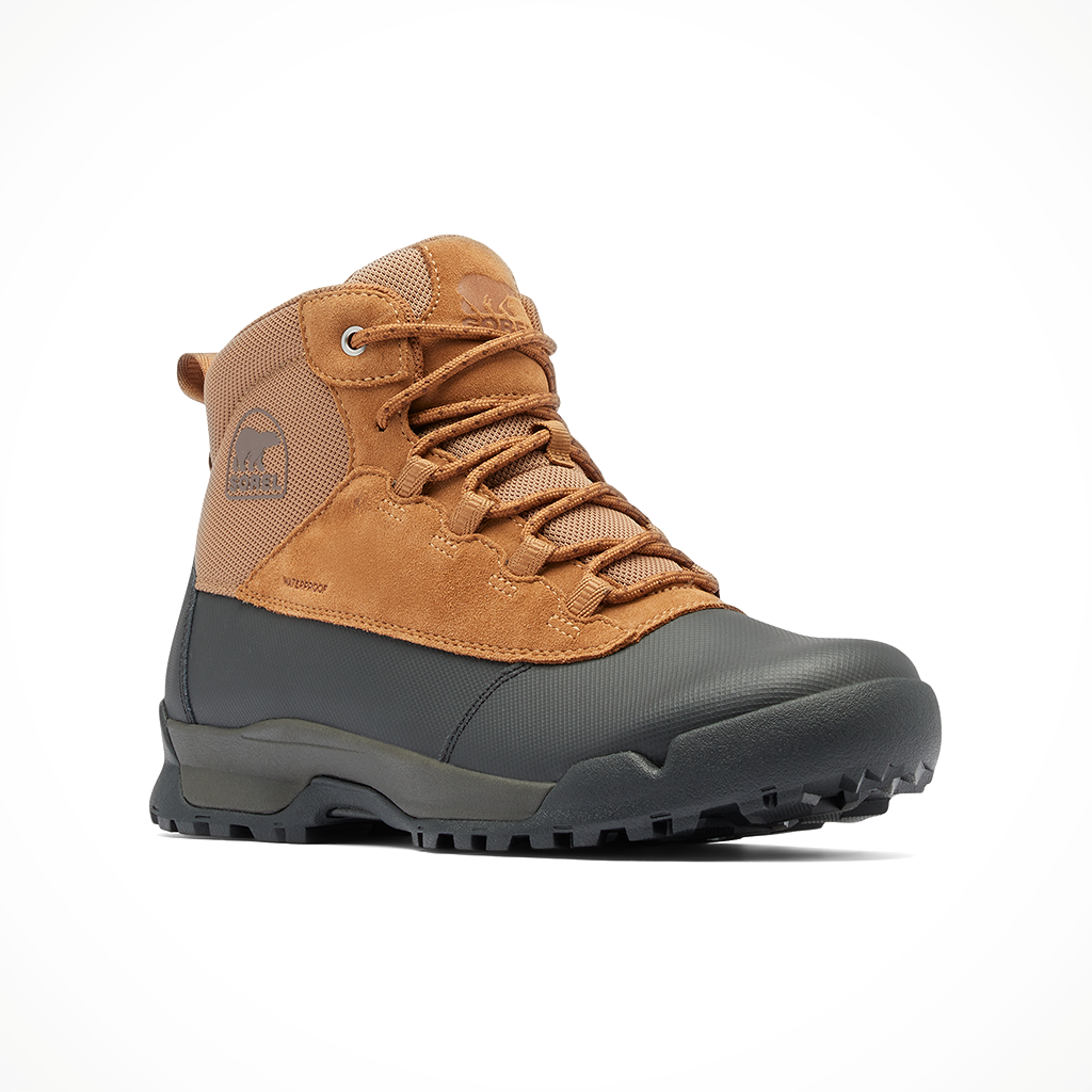 Product image: Sorel Buxton Lite Lace WP elk blk mens 2025, shown from a three-quarter angled view.