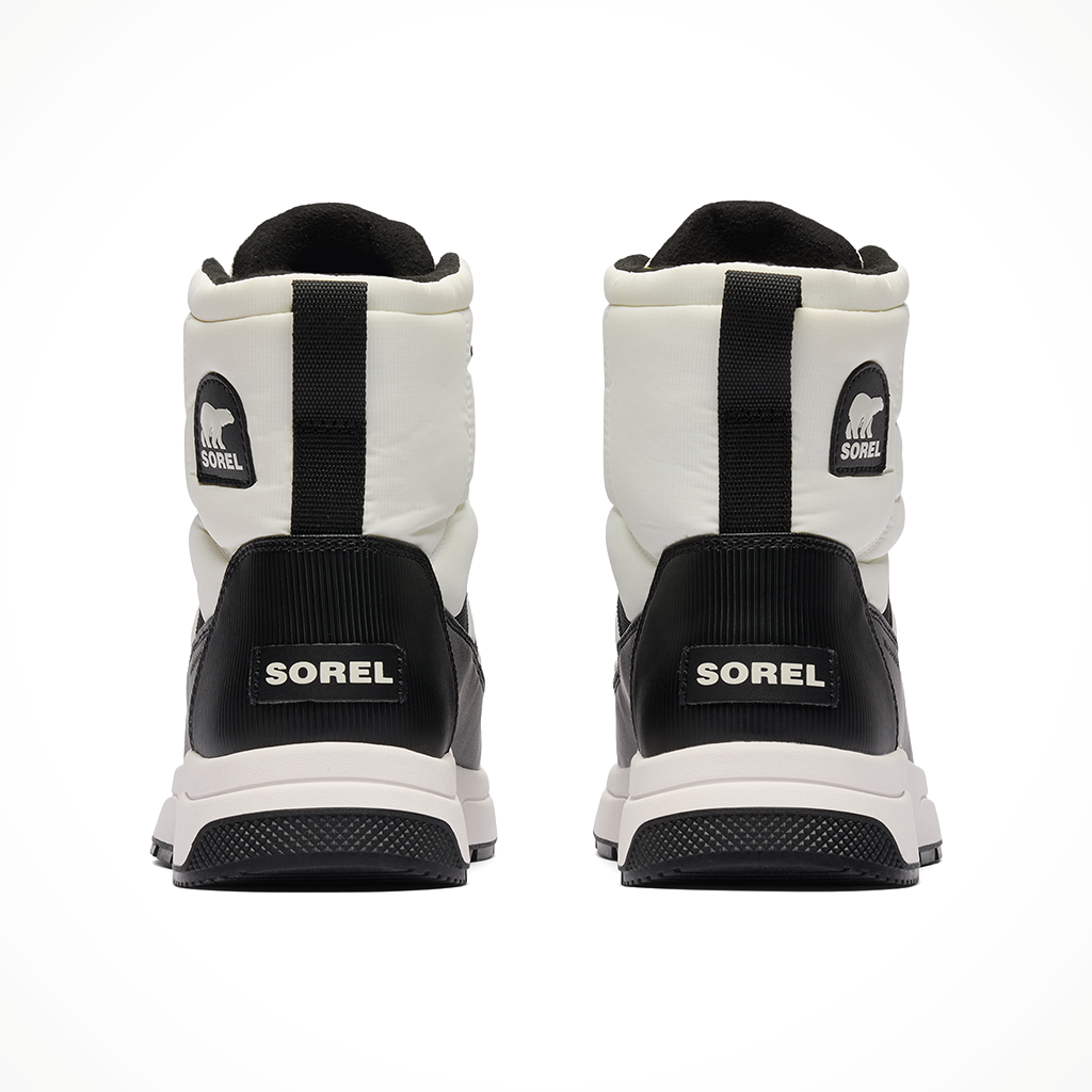 Product image: Sorel Whitney III Mid WP Sea Salt Black womens 2025, shown from the back.