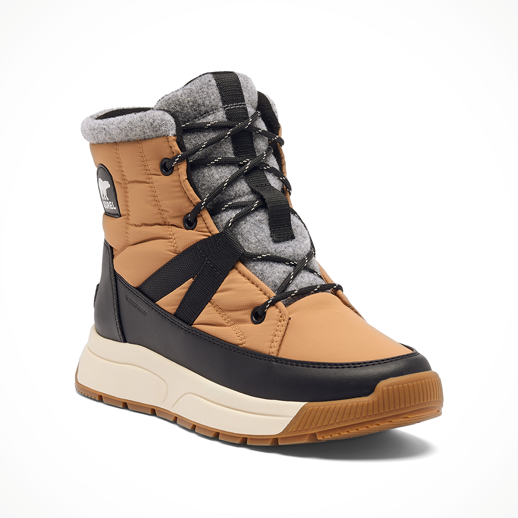 Product image: Sorel Whitney III Mid WP Tawny Bluff Black womens 2025, shown from a three-quarter angled view.