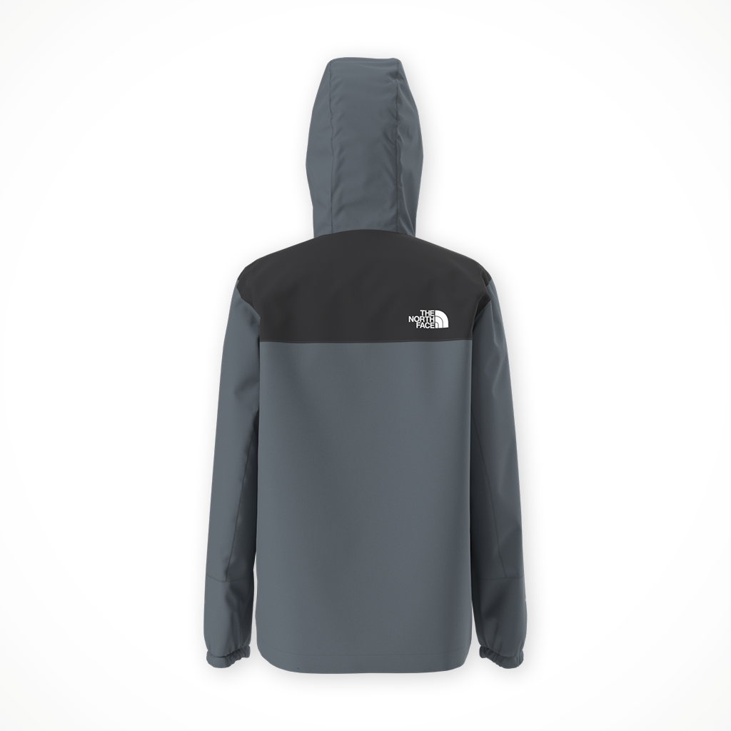 Product image: TNF Antora Rain Jacket Granite Grey kids 2026, shown from the back.