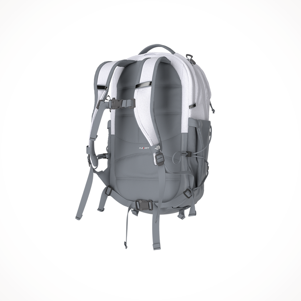 north face backpack tnf white metallic melange/mid grey The Women's Surge Commuter Laptop Its sleek design and lightweight construction makes it perfect for carrying all your essentials White Backpack W Borealis North