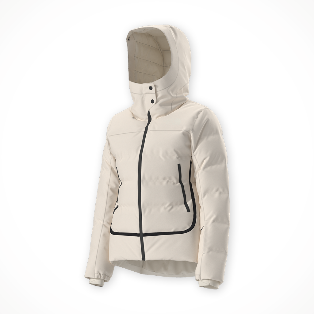 Product image: TNF Cirque D Own Jacket White Dune Womens 2025, shown from a three-quarter angled view.