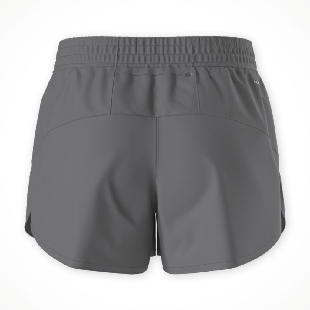 Product image: TNF F Lex Woven Short 3 Inch smoked Pearl Womens 2026, shown from the back.