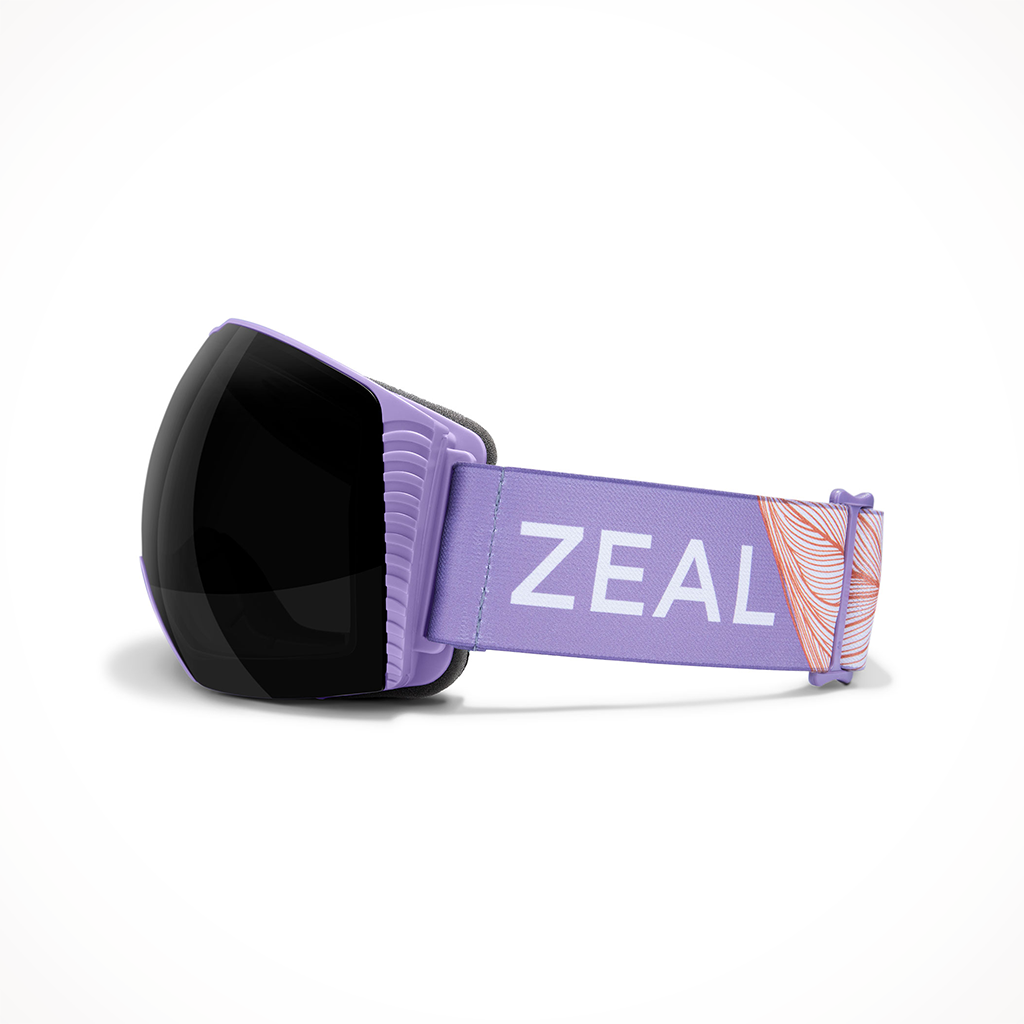 Product image: Zeal Cloudfall Flight Dark Grey Sky Blue Mirror Goggle 2025, shown from the left side profile.